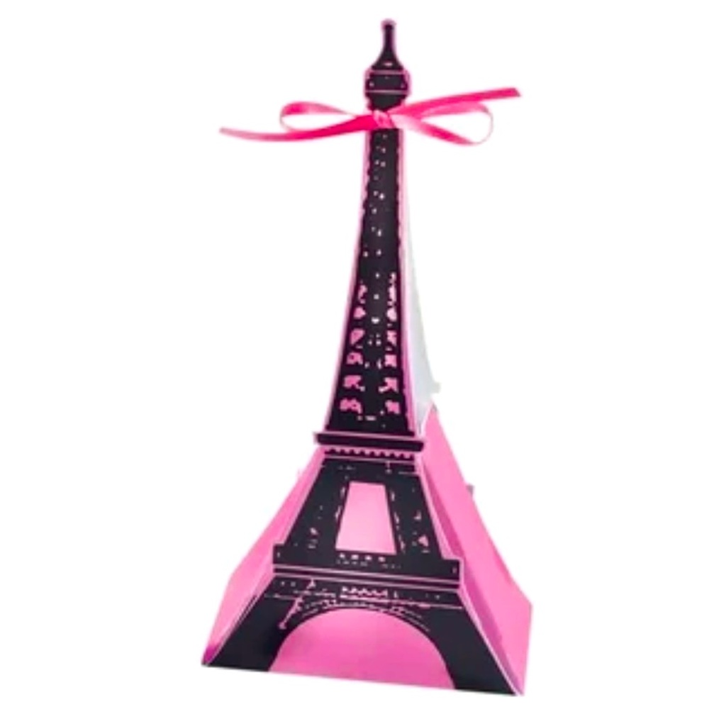 Paris Pink Eiffel Tower French Kids Birthday Bridal Party Paper Favor Boxes (24)